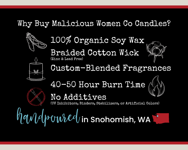 Why Buy Malicious Women Co Candles? 100% Organic Soy Wax, Custom Blend Fragrances, No Additives