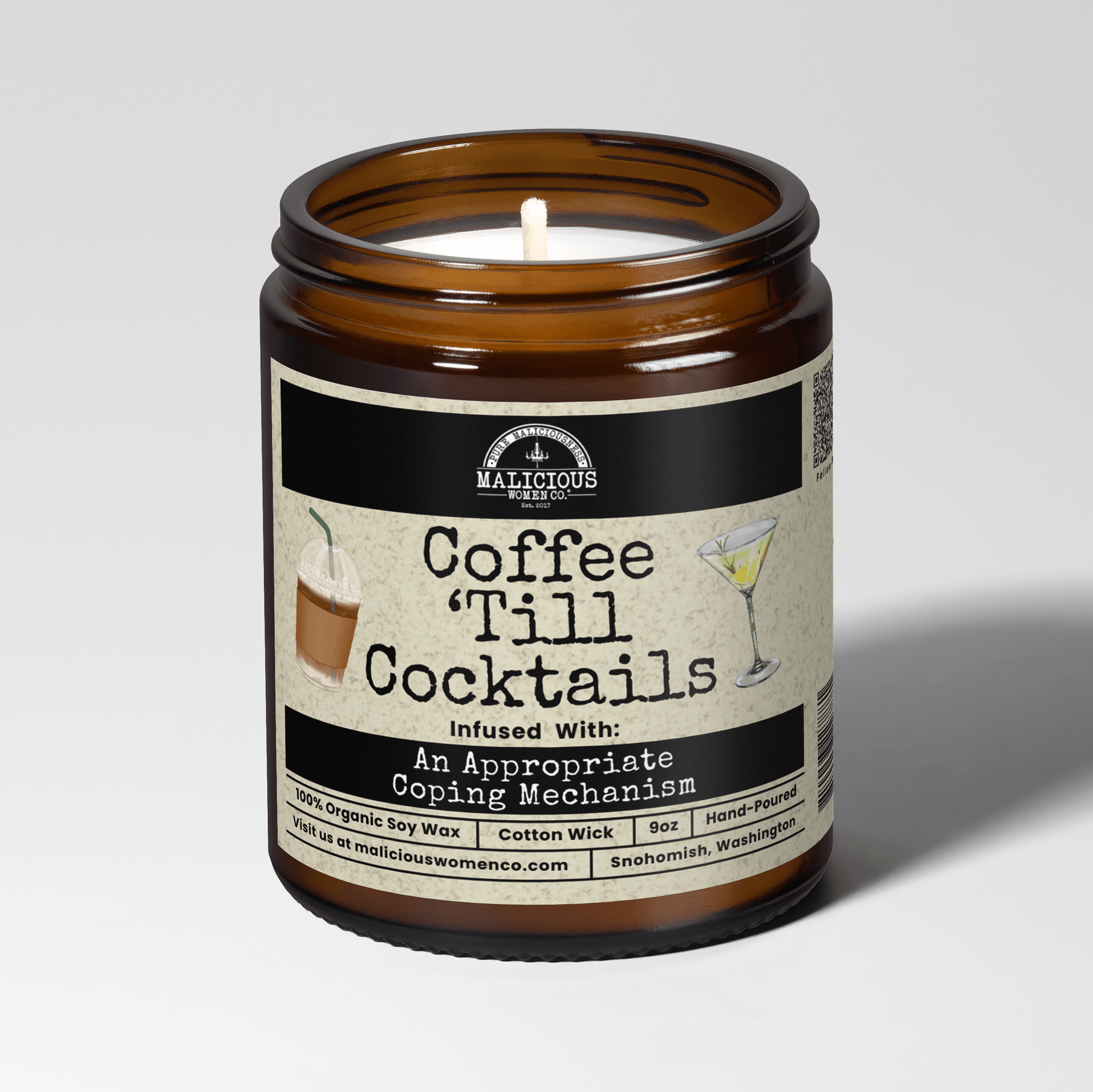 Coffee Til Cocktails 9oz Funny Candle Malicious Women Co - Malicious Women Co. - Candles