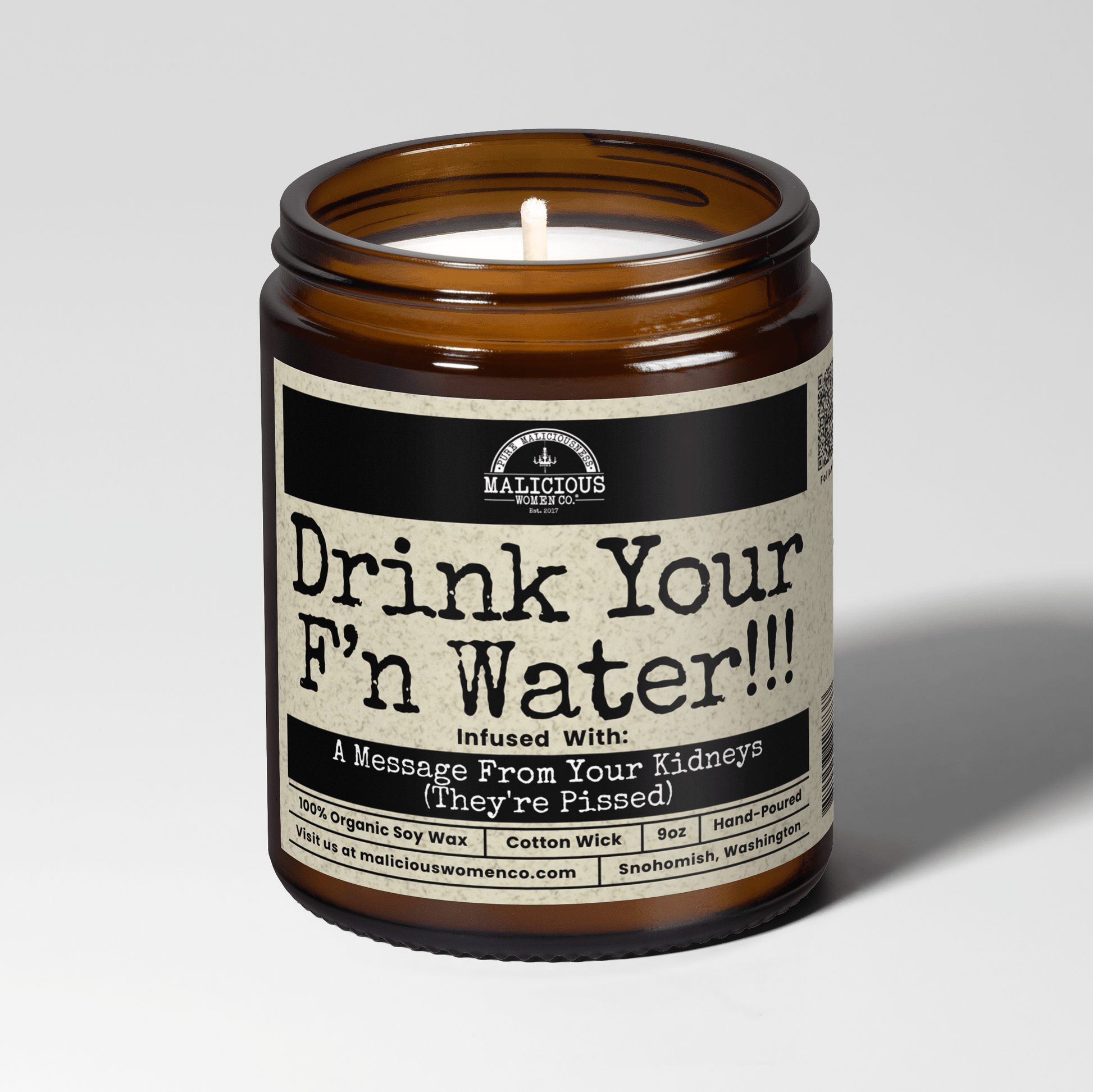 Drink Your Fucking Water 9oz Funny Candle Malicious Women Co - Malicious Women Co. - Candles